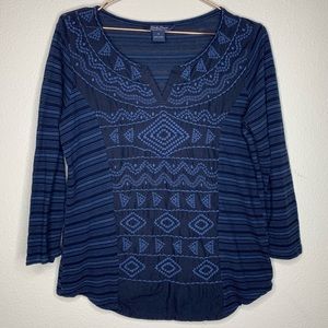 Lucky Brand Striped Top With Embroidered Front